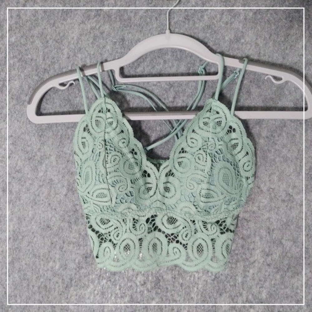Victoria‎ Secret Pink Bralette XS Mint Lace Longline Strappy Coquette Romantic